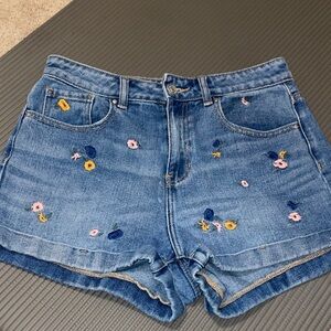 PacSun Blue Jean Shorts with Floral Embroidery